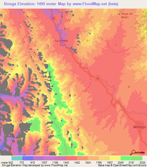 Sinuga,Colombia Elevation Map