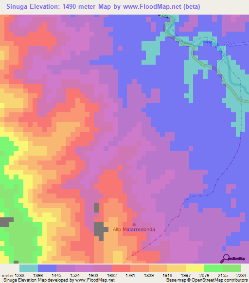 Sinuga,Colombia Elevation Map