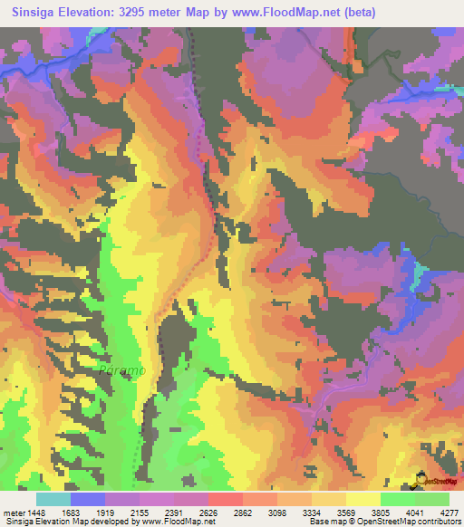 Sinsiga,Colombia Elevation Map