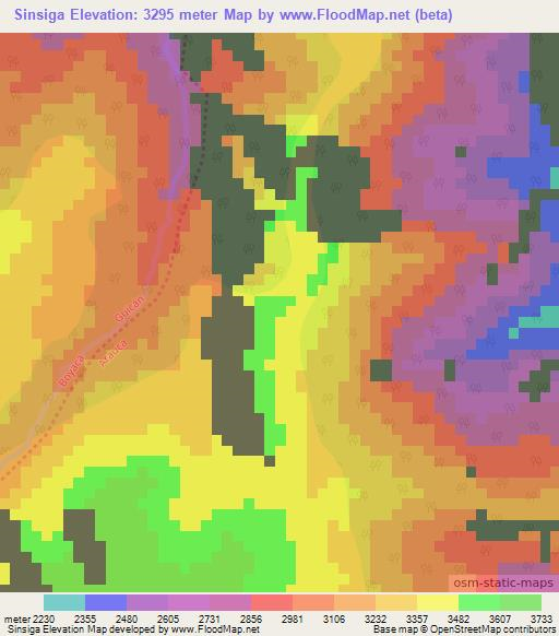 Sinsiga,Colombia Elevation Map