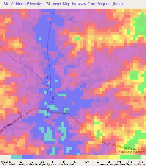 Sin Cuidado,Colombia Elevation Map