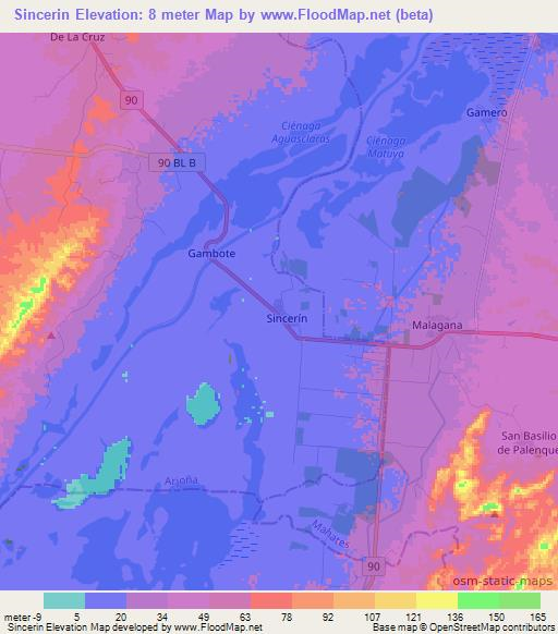 Sincerin,Colombia Elevation Map