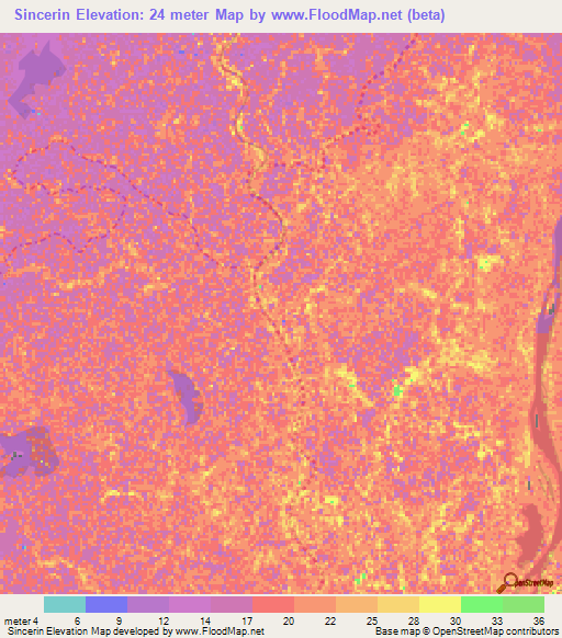 Sincerin,Colombia Elevation Map