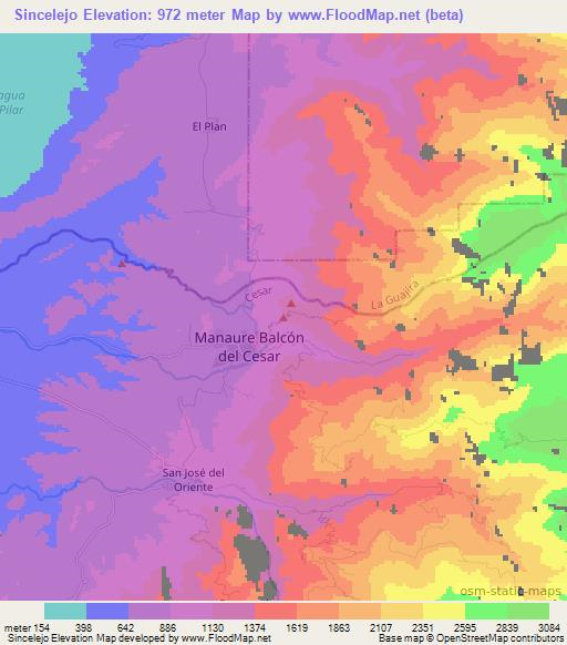 Sincelejo,Colombia Elevation Map