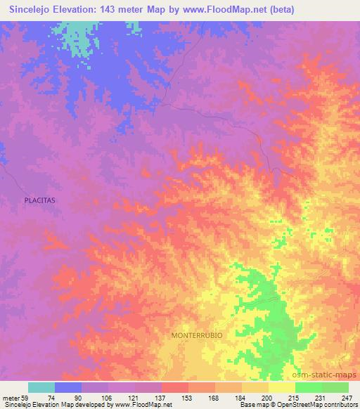 Sincelejo,Colombia Elevation Map