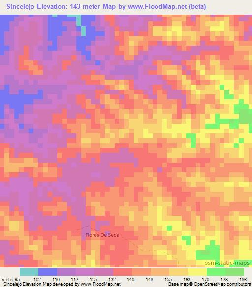 Sincelejo,Colombia Elevation Map