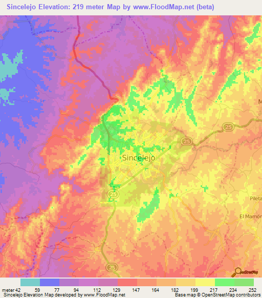 Sincelejo,Colombia Elevation Map