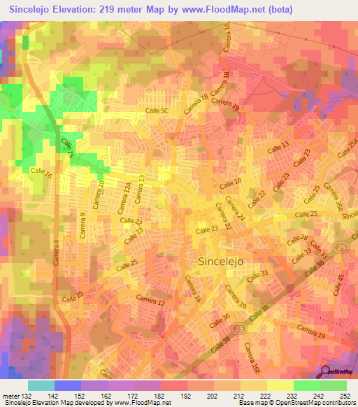 Sincelejo,Colombia Elevation Map