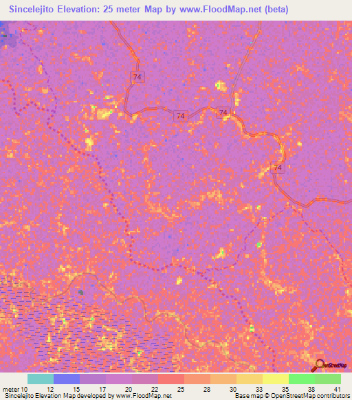 Sincelejito,Colombia Elevation Map