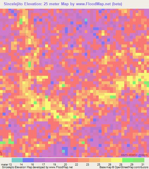 Sincelejito,Colombia Elevation Map