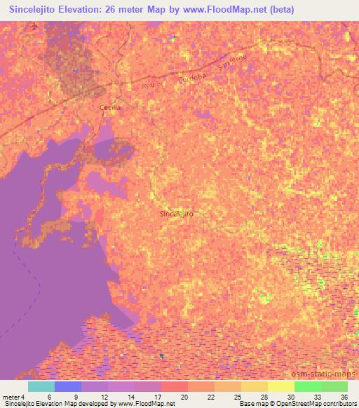 Sincelejito,Colombia Elevation Map