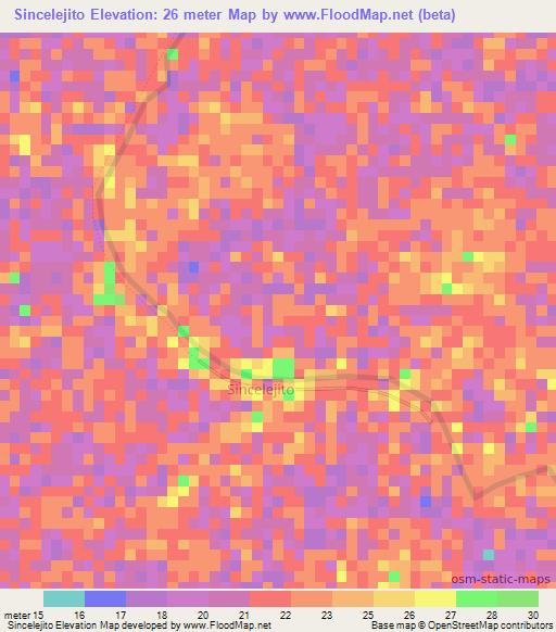 Sincelejito,Colombia Elevation Map