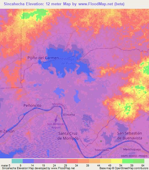 Sincahecha,Colombia Elevation Map