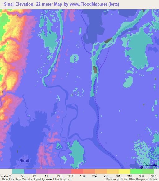 Sinai,Colombia Elevation Map