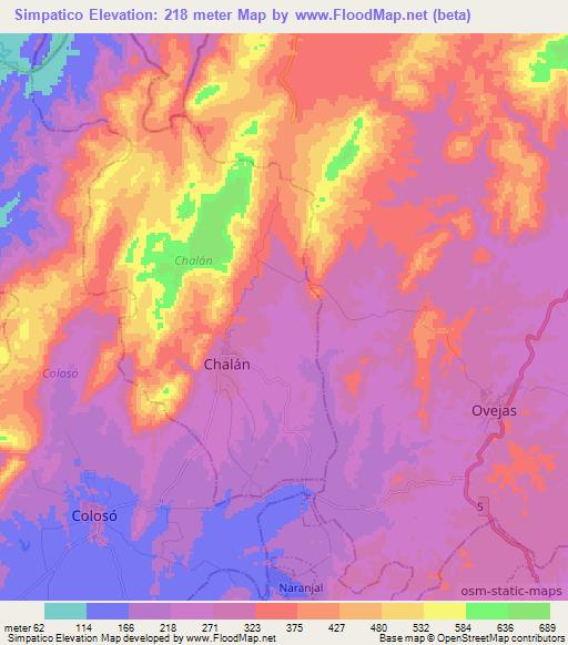 Simpatico,Colombia Elevation Map