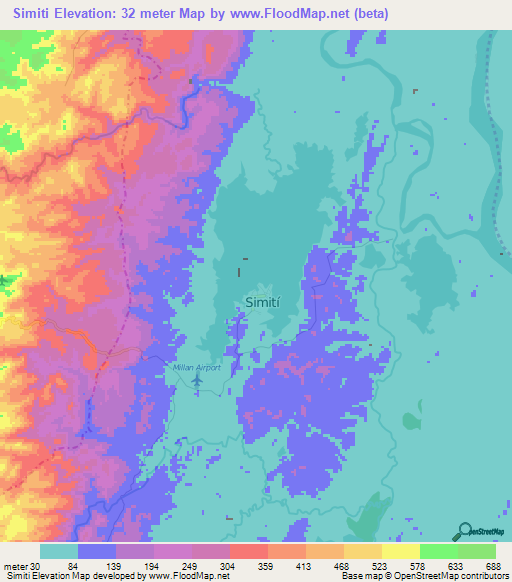 Simiti,Colombia Elevation Map