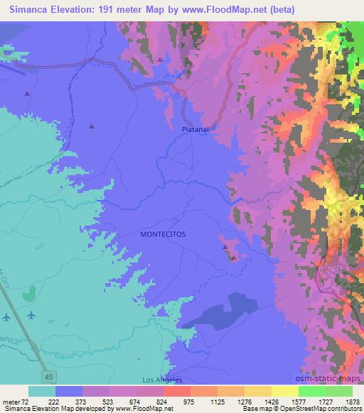 Simanca,Colombia Elevation Map