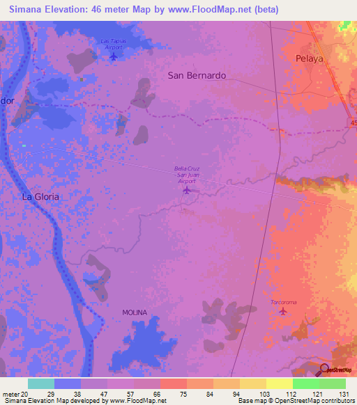 Simana,Colombia Elevation Map