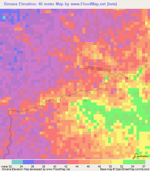 Simana,Colombia Elevation Map