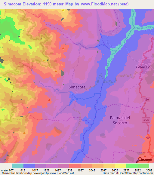 Simacota,Colombia Elevation Map