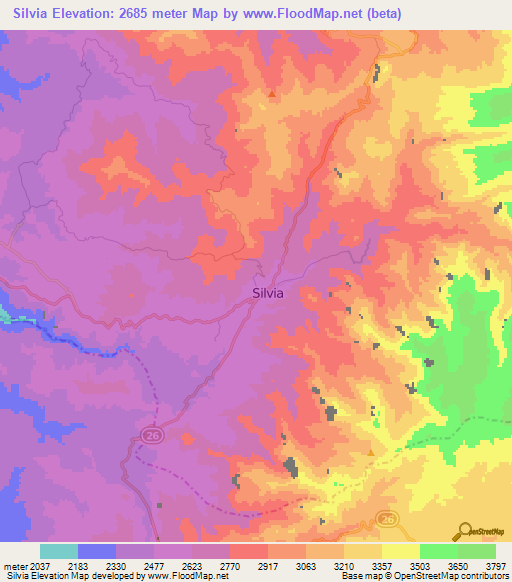 Silvia,Colombia Elevation Map