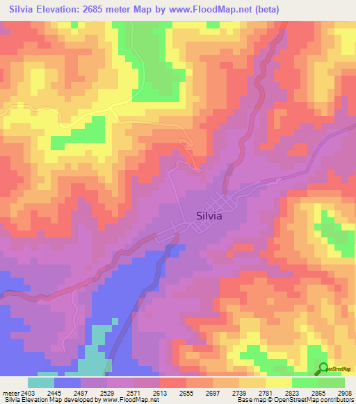 Silvia,Colombia Elevation Map