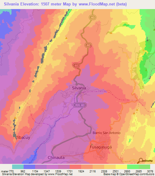 Silvania,Colombia Elevation Map