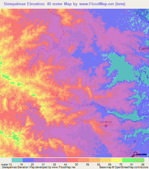 Sietepalmas,Colombia Elevation Map