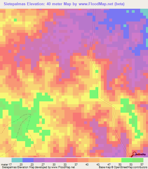 Sietepalmas,Colombia Elevation Map