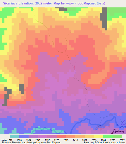 Sicariuca,Colombia Elevation Map