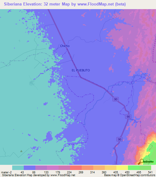 Siberiana,Colombia Elevation Map