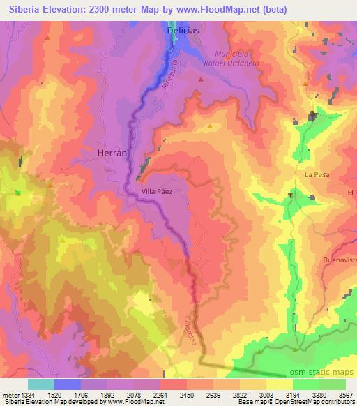 Siberia,Colombia Elevation Map