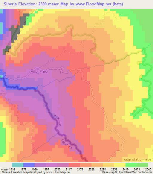 Siberia,Colombia Elevation Map