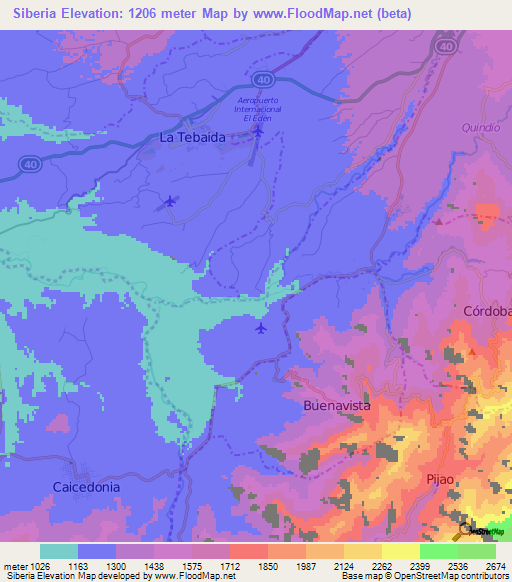 Siberia,Colombia Elevation Map