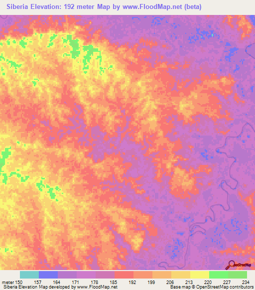 Siberia,Colombia Elevation Map