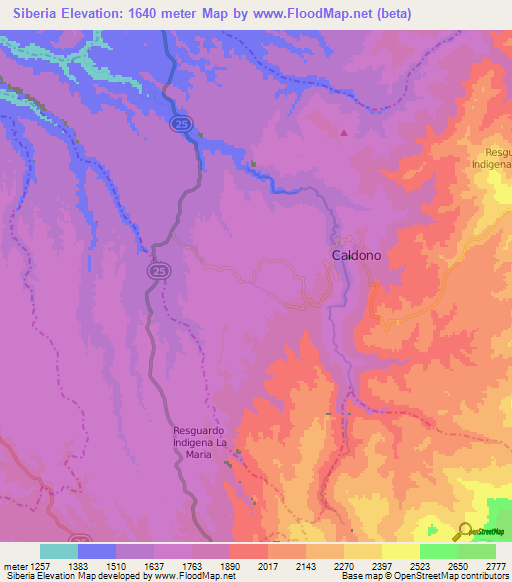 Siberia,Colombia Elevation Map