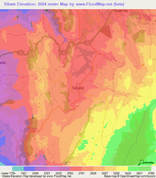 Sibate,Colombia Elevation Map