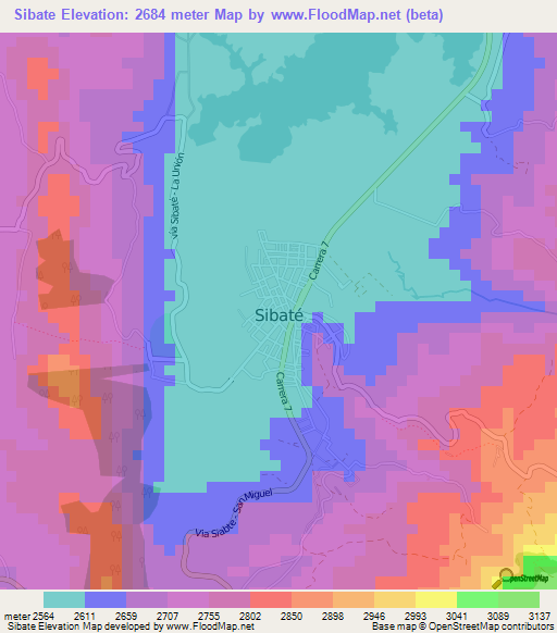 Sibate,Colombia Elevation Map