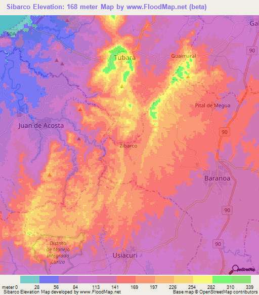 Sibarco,Colombia Elevation Map