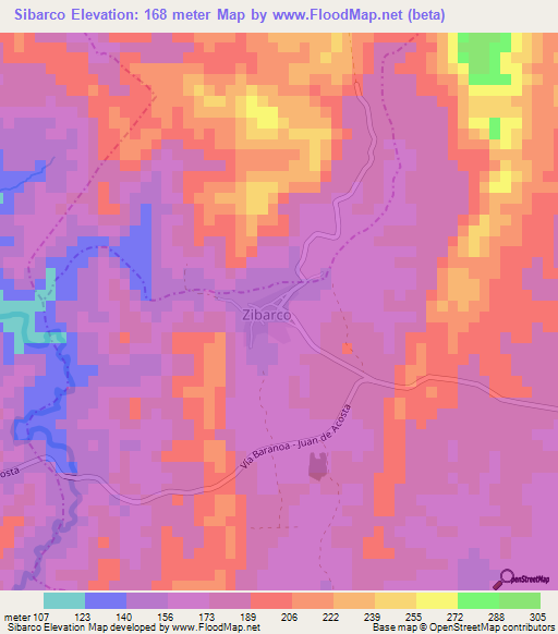 Sibarco,Colombia Elevation Map