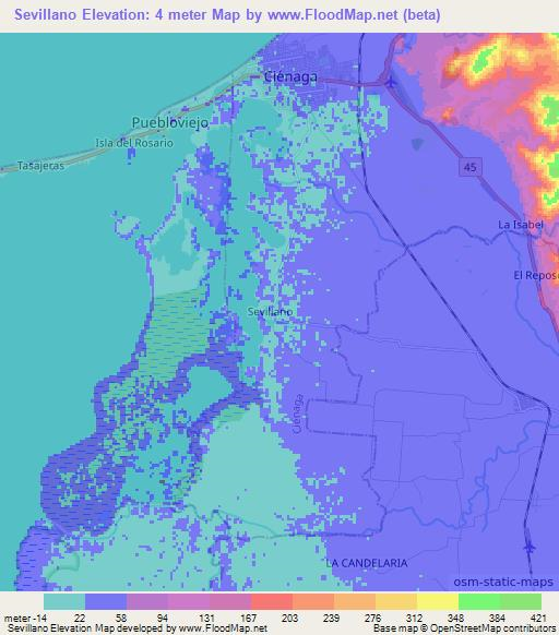 Sevillano,Colombia Elevation Map