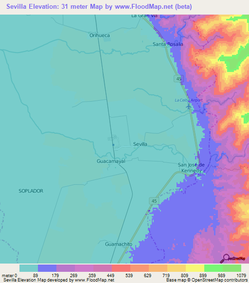 Sevilla,Colombia Elevation Map