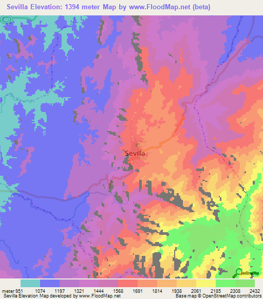 Sevilla,Colombia Elevation Map
