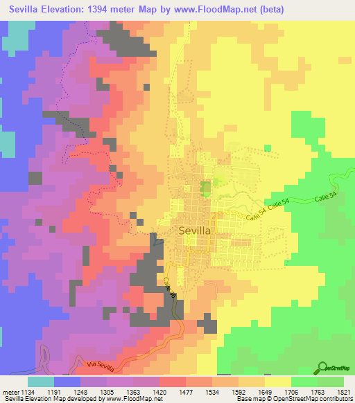 Sevilla,Colombia Elevation Map