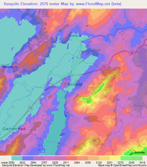 Sesquile,Colombia Elevation Map