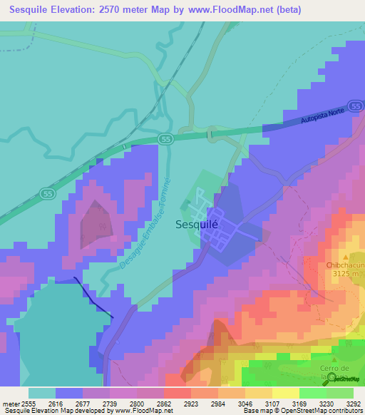 Sesquile,Colombia Elevation Map