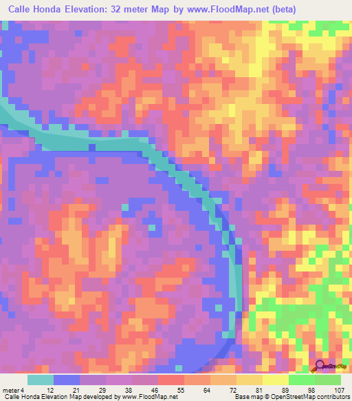 Calle Honda,Colombia Elevation Map