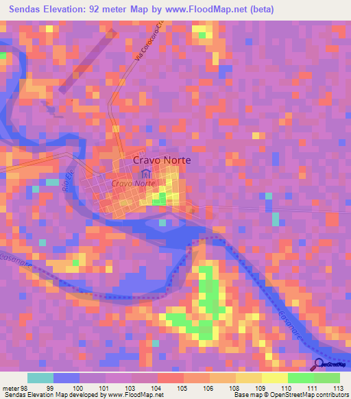 Sendas,Colombia Elevation Map