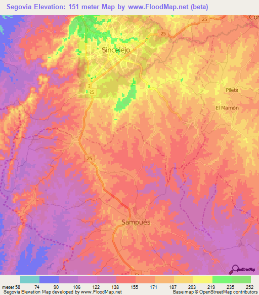 Segovia,Colombia Elevation Map