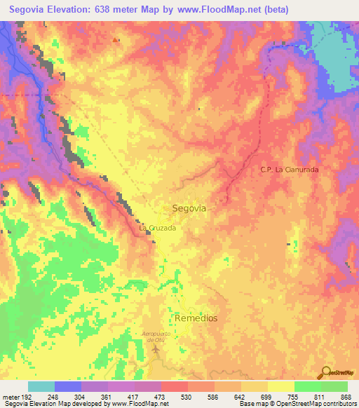 Segovia,Colombia Elevation Map